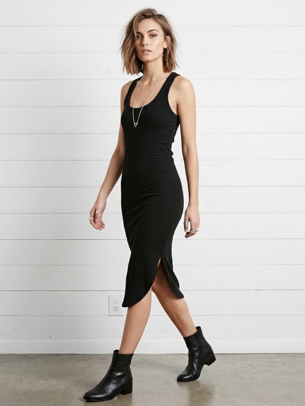 Aerie Ribbed Racer Back Scoop Neck Midi Dress XXS